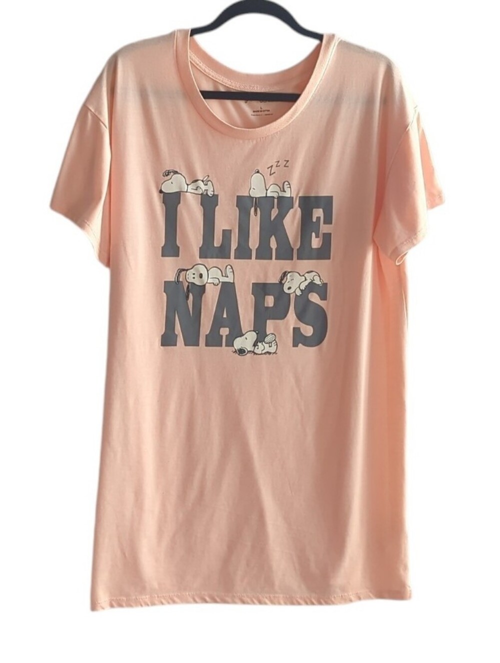 Peanuts Peachy Orange Short Sleeve Sleep T-Shirt w Snoopy "I Like Naps" Size L